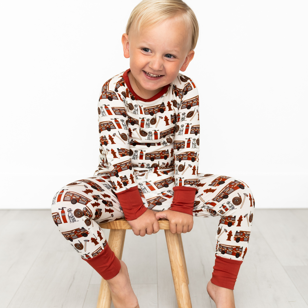 Fire Trucks Bamboo Long Sleeve 2-Piece Set Alcaous