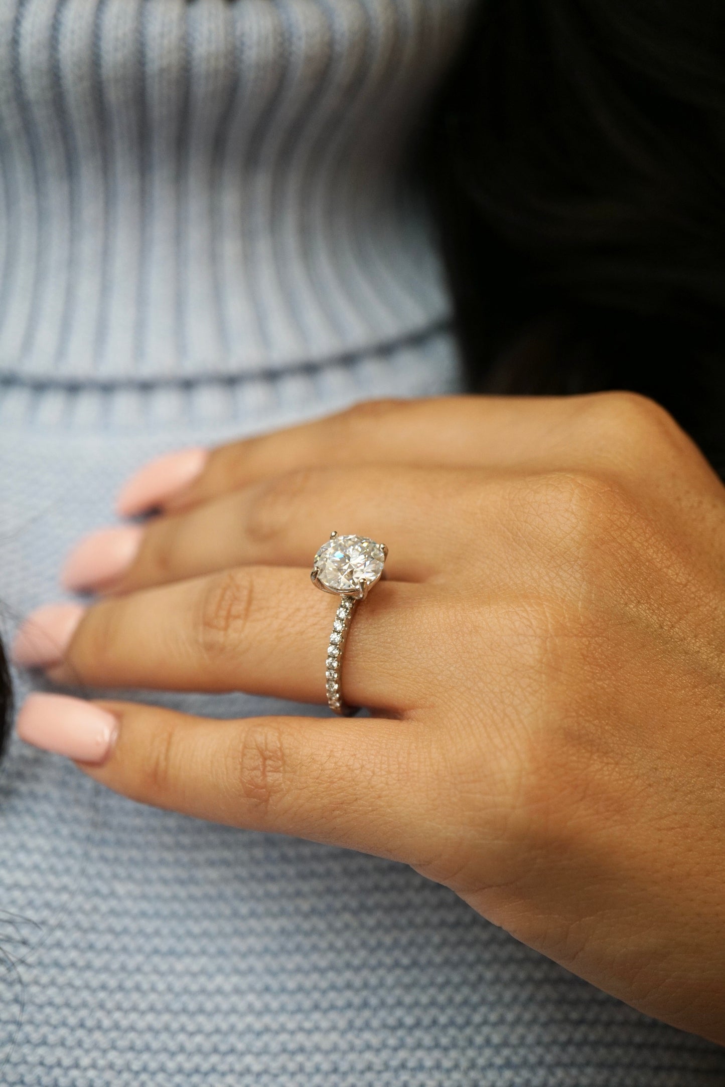 3.0ct Round Cut Moissanite Accented Engagement Ring