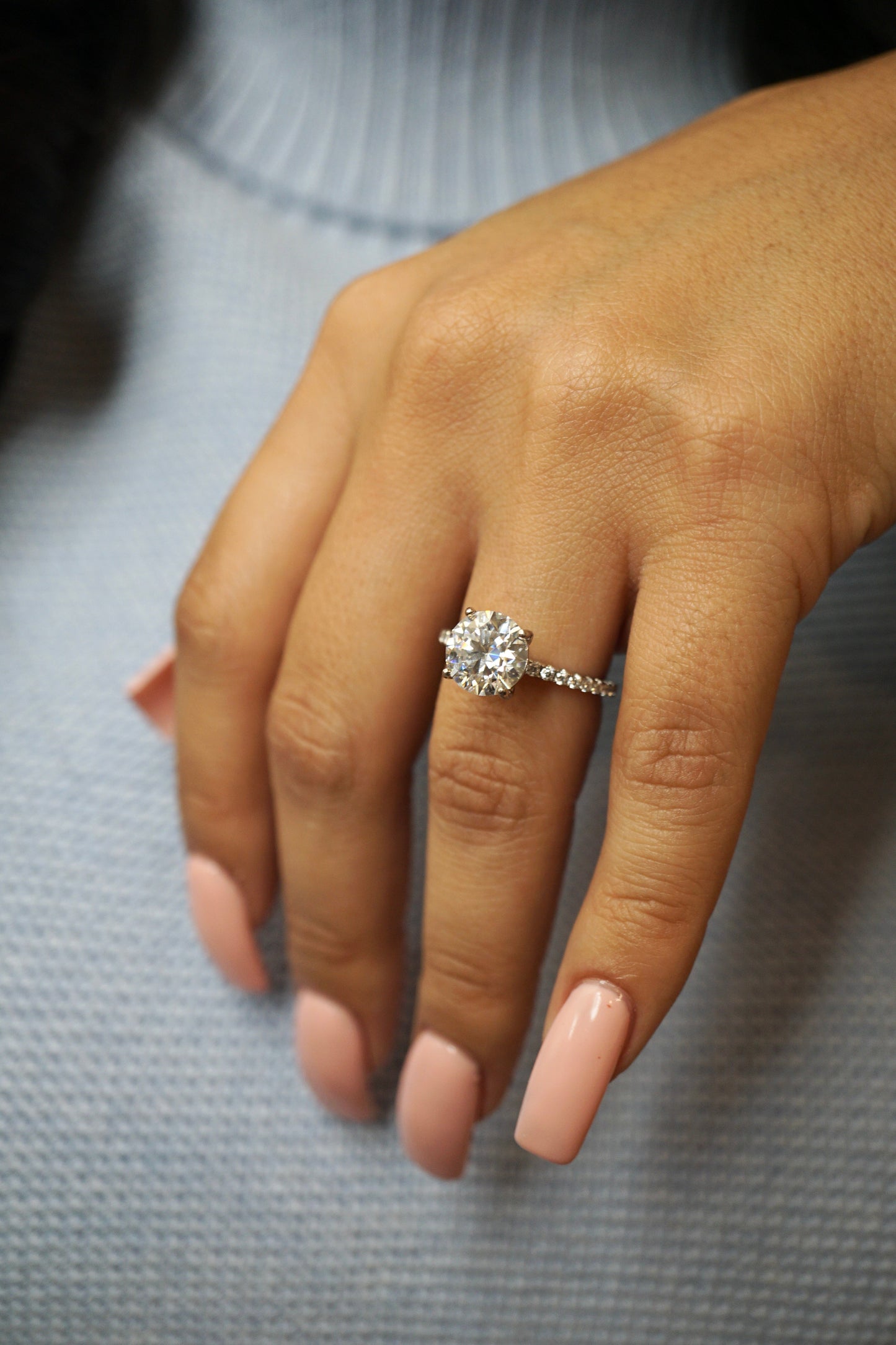 3.0ct Round Cut Moissanite Accented Engagement Ring