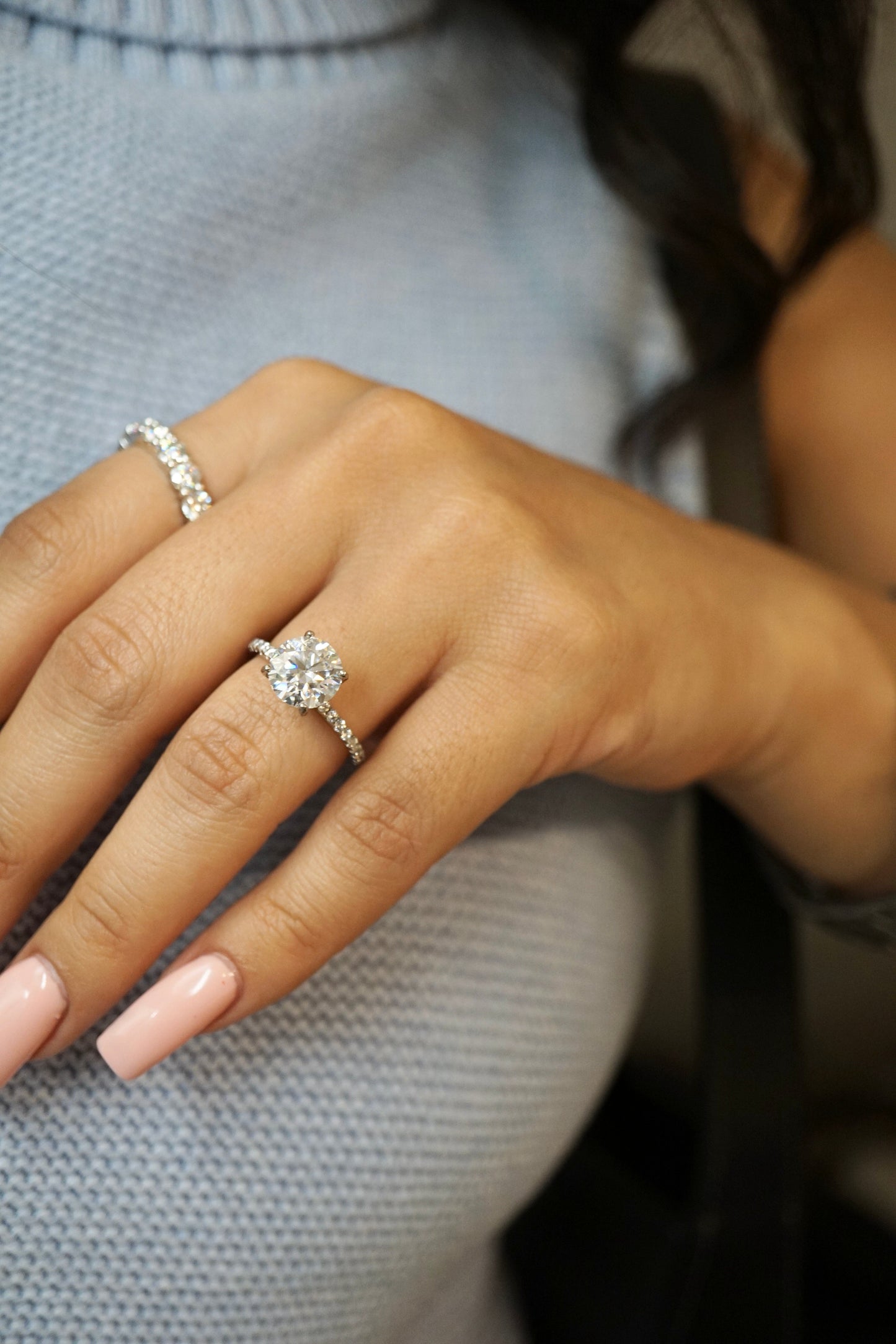 3.0ct Round Cut Moissanite Accented Engagement Ring