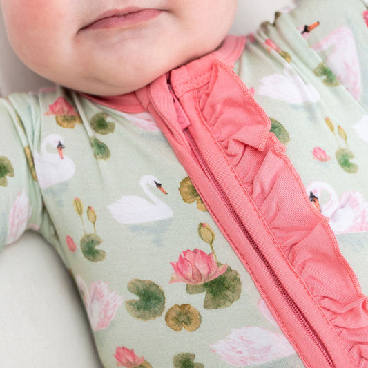 Swans Bamboo Ruffle Convertible Footie Lillian's Garden