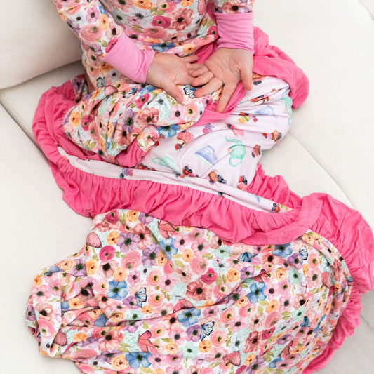 Bamboo Ruffle Toddler Blanket Double Layered Lillian's Garden