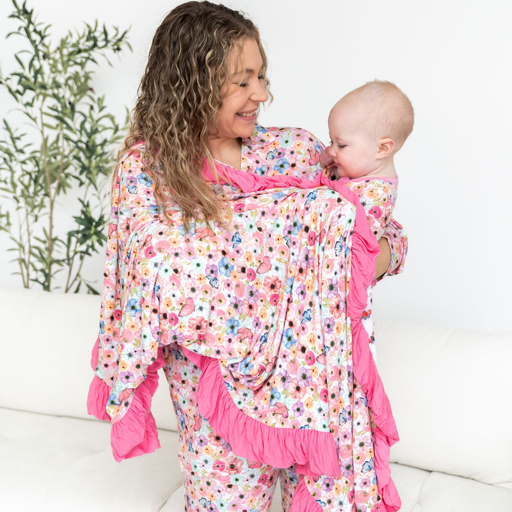 Bamboo Ruffle Toddler Blanket Double Layered Lillian's Garden
