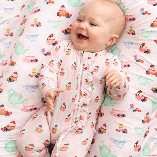 Bamboo Ruffle Convertible Footie Baby Sleepwear Lillian's Garden Cupcakes