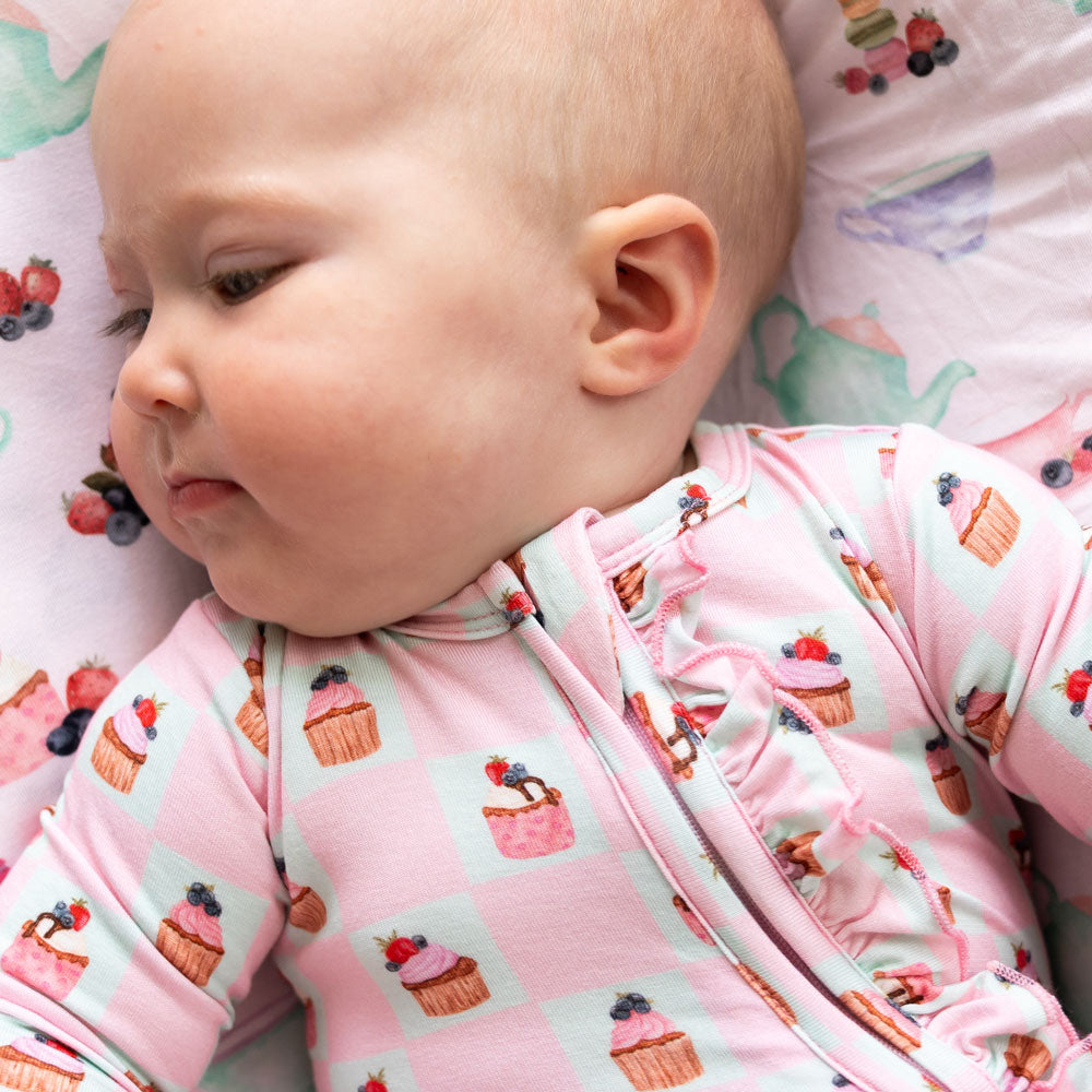 Bamboo Ruffle Convertible Footie Baby Sleepwear Lillian's Garden Cupcakes