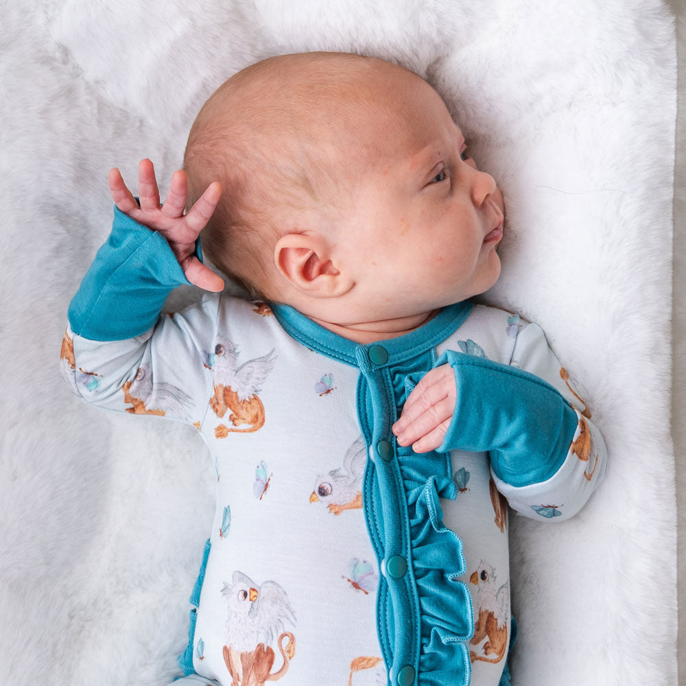 Griffin Butterflies Bamboo Ruffle Convertible Footie Baby Footie Laree + Co.
