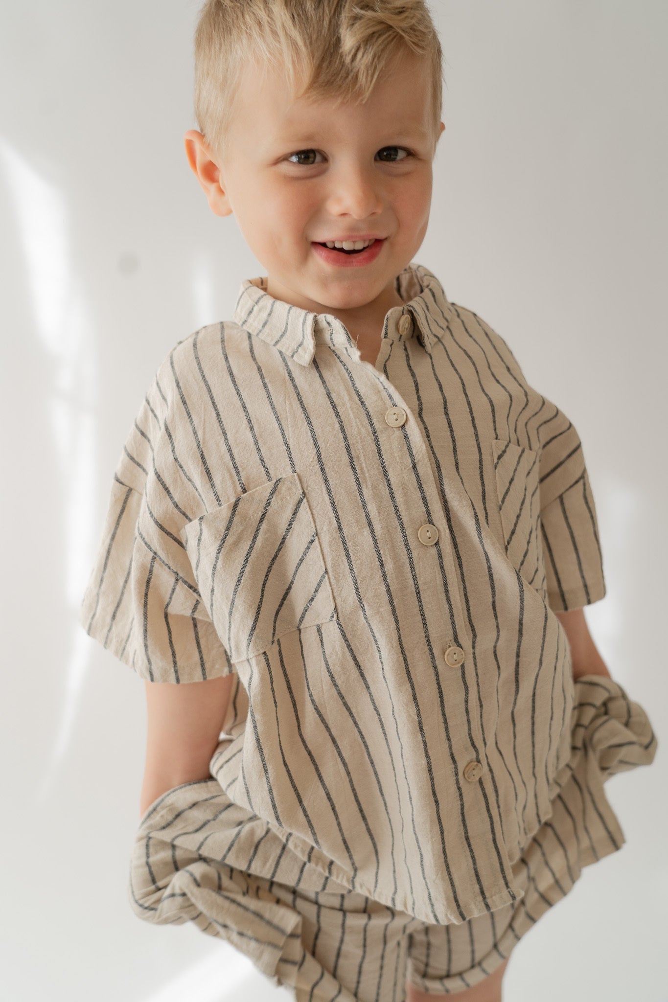 Navy & Tan Oversized Stripe Linen Set