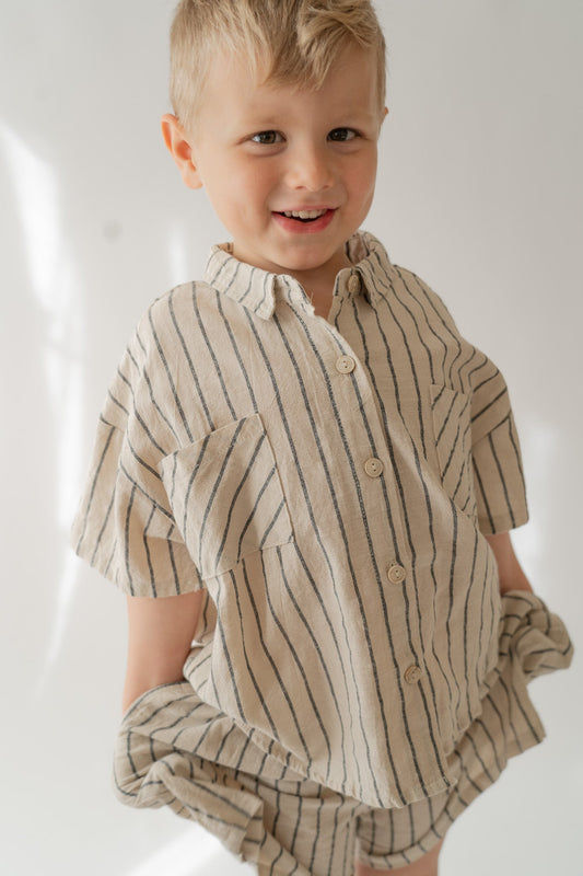 Navy & Tan Oversized Stripe Linen Set