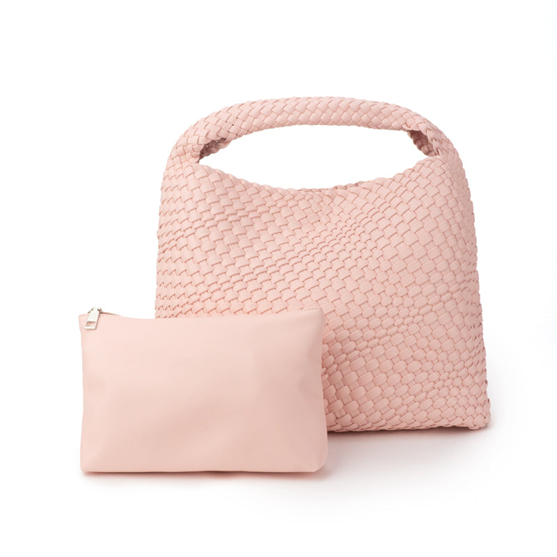 Large Woven Light Pink Vegan Leather Tote Handbag The Willow