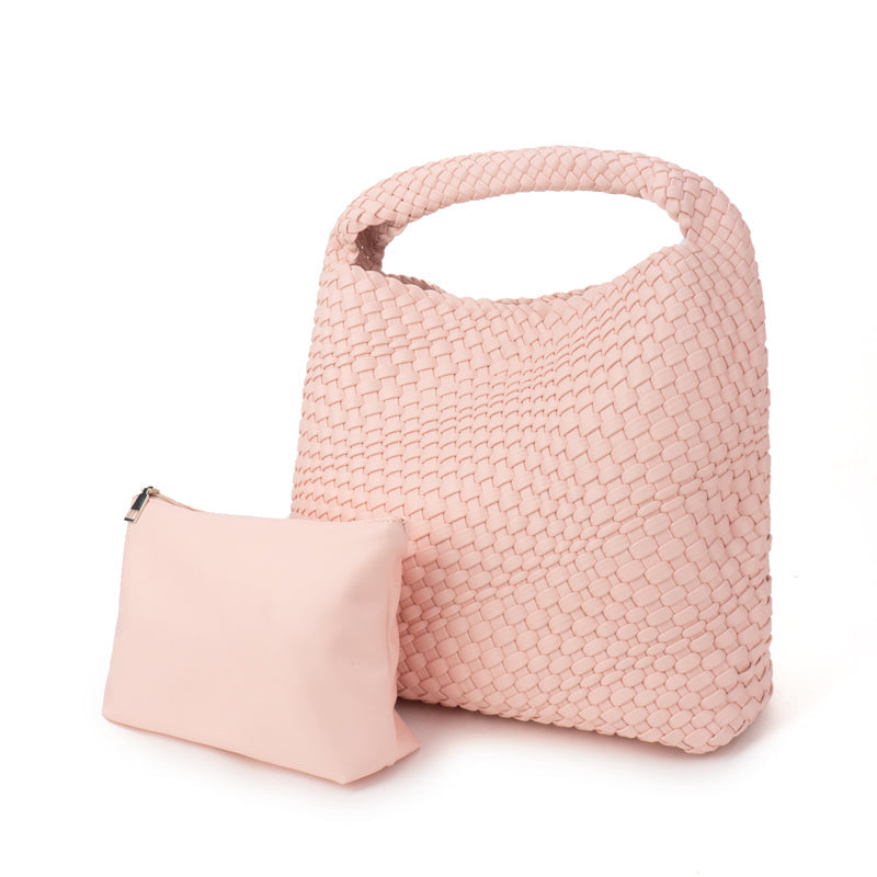 Large Woven Light Pink Vegan Leather Tote Handbag The Willow