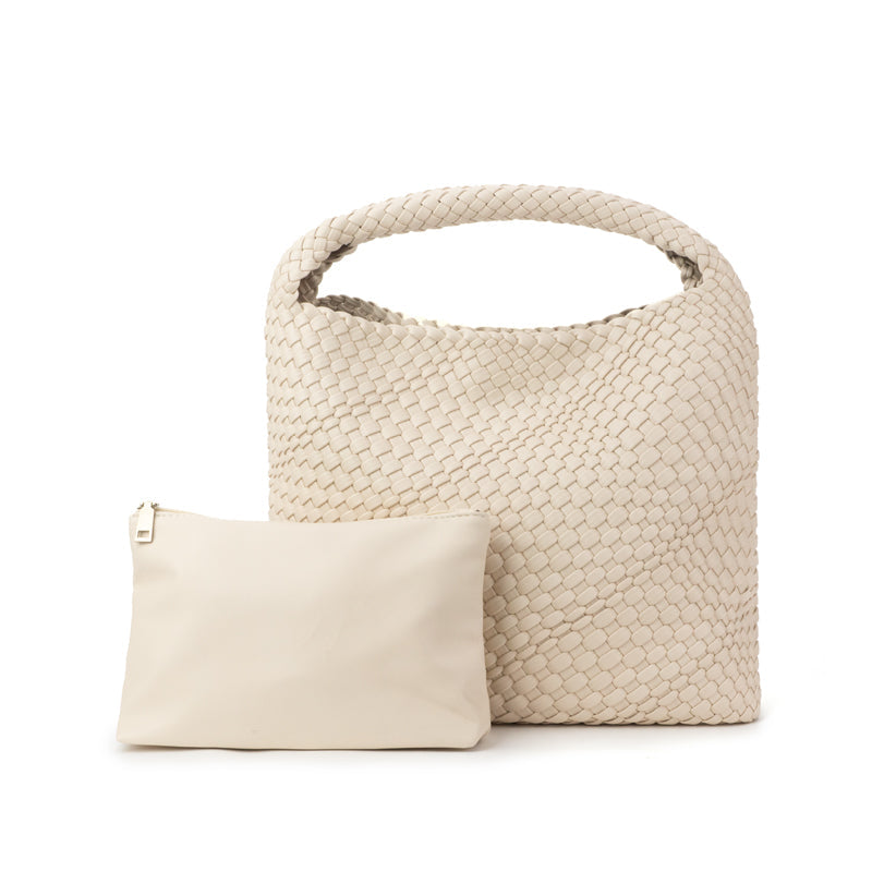 Large Woven Vegan Leather Tote Ivory Handbag The Willow