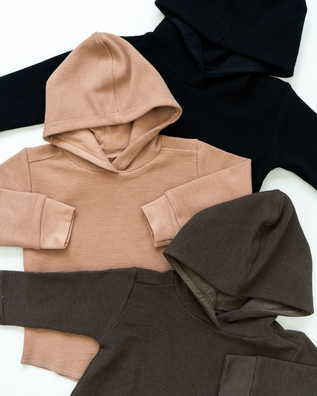 Waffle Knit Hooded Pullover Cozy Pullover Umber