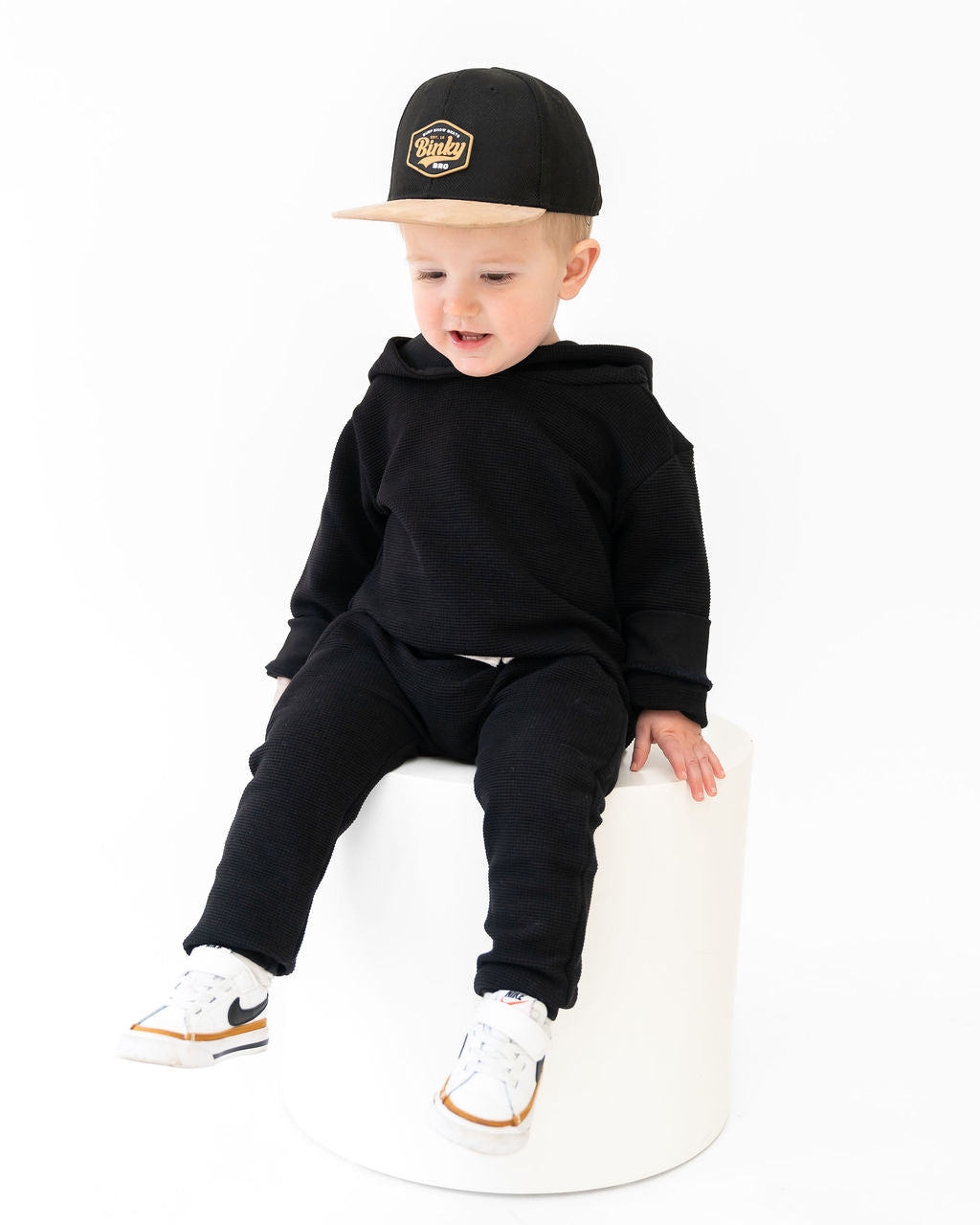 Waffle Knit Hooded Pullover Cozy Onyx Laree + Co.