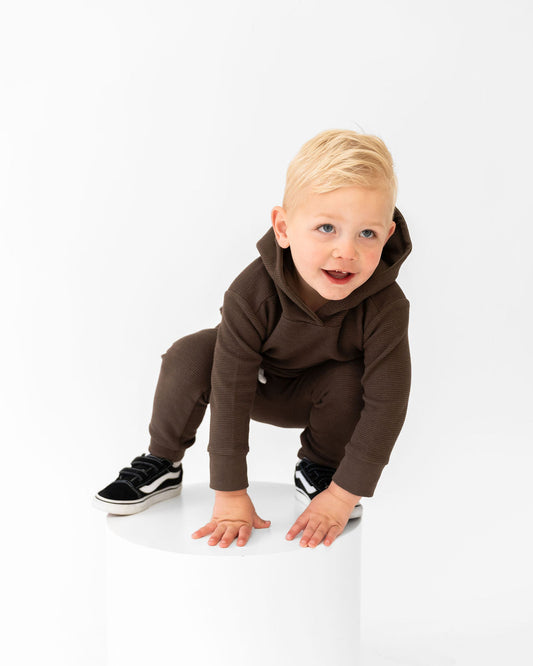 Cocoa Waffle Knit Hooded Pullover Pullover Laree + Co.