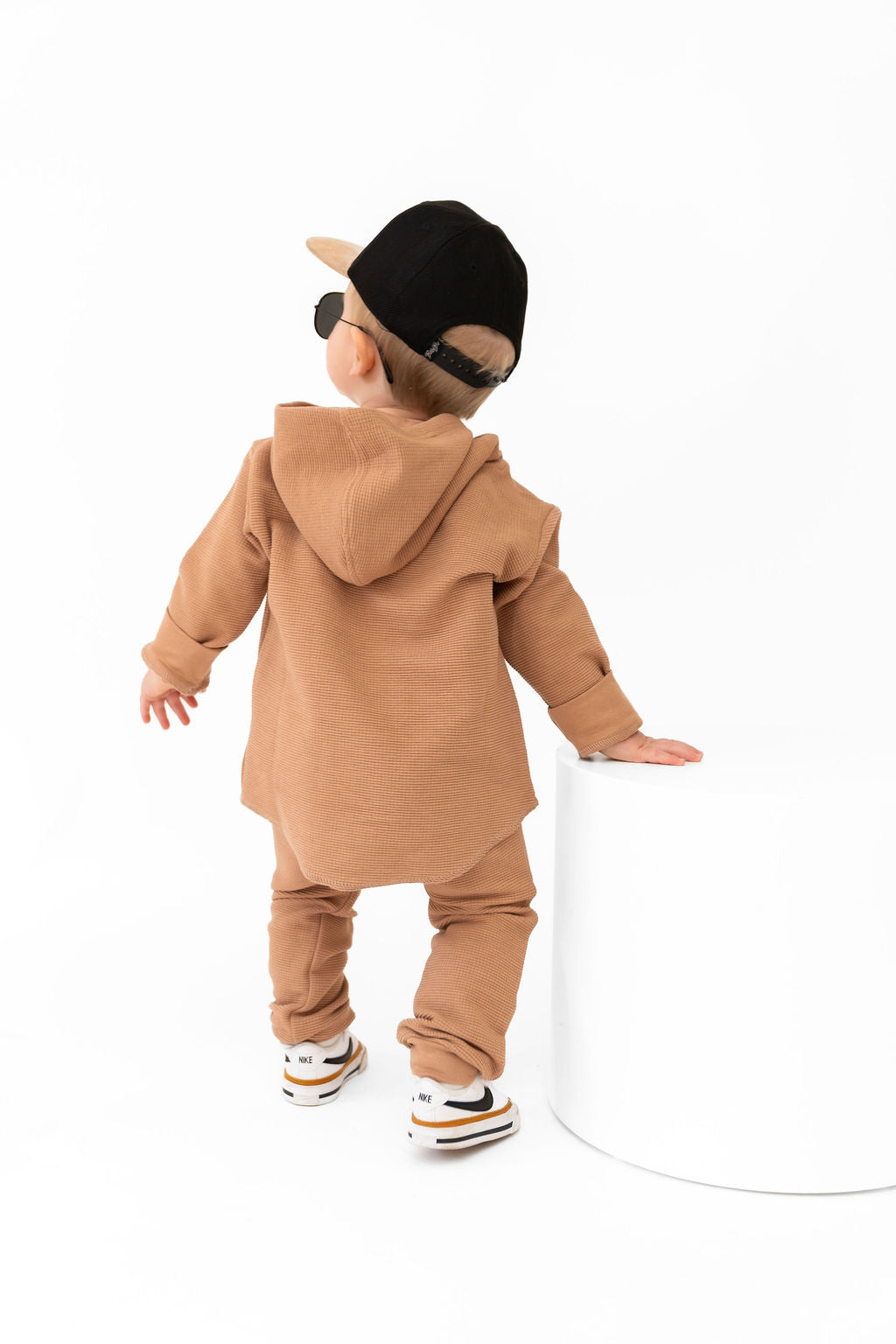 Waffle Knit Hooded Pullover Cozy Pullover Umber