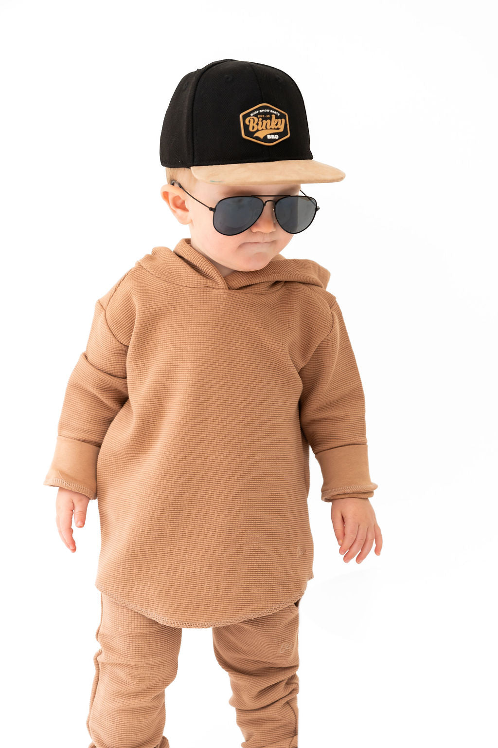 Waffle Knit Hooded Pullover Cozy Pullover Umber