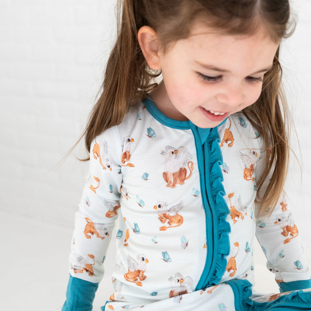 Griffin Butterflies Bamboo Ruffle Convertible Footie Baby Footie Laree + Co.