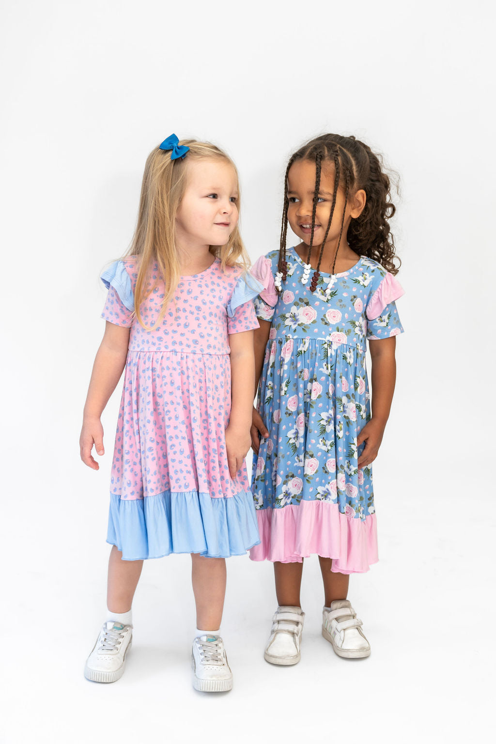 Lillian Floral Bamboo Knee-Length Ruffle Spin Dress