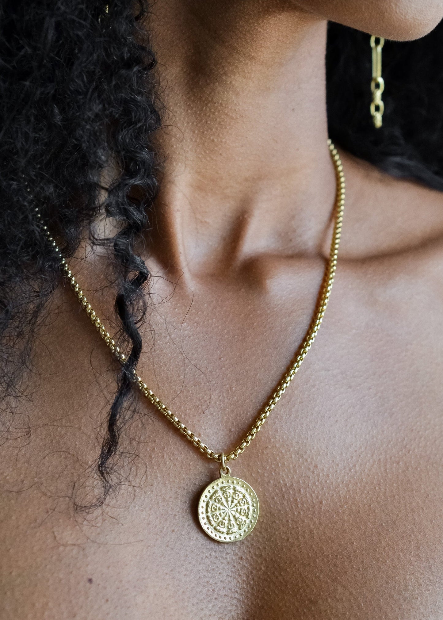 Solana 24k Gold Rope Chain Necklace with Wheel of Life Pendant