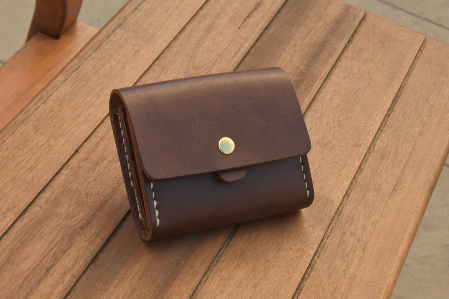 Double Gusset Leather Snap Wallet Handcrafted USA