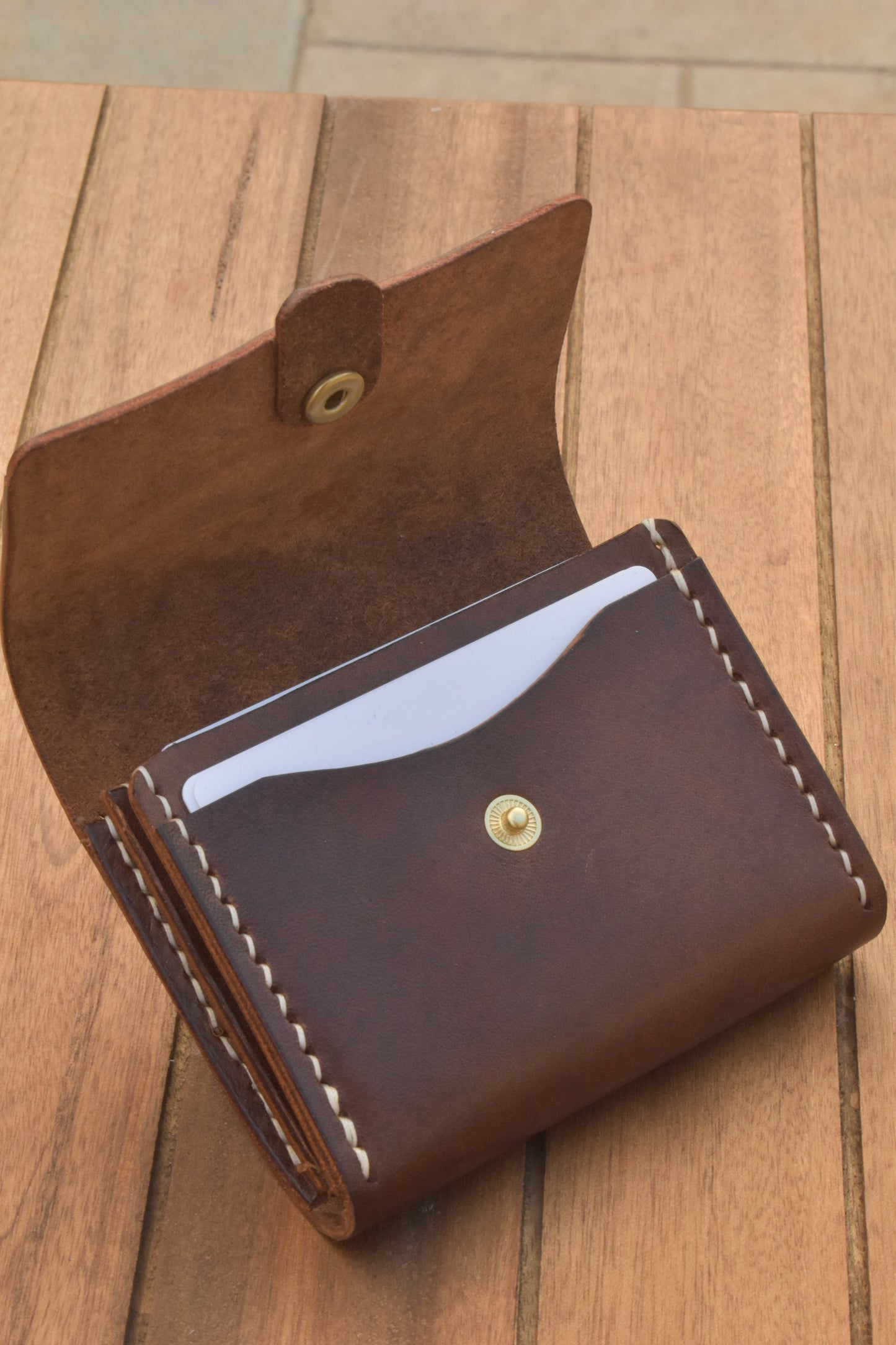 Double Gusset Leather Snap Wallet Handcrafted USA