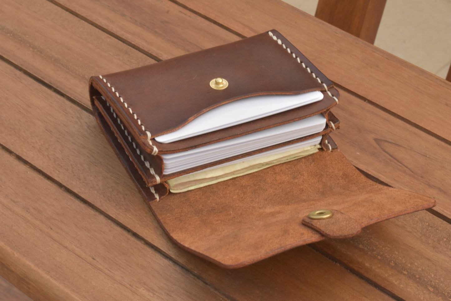 Double Gusset Leather Snap Wallet Handcrafted USA
