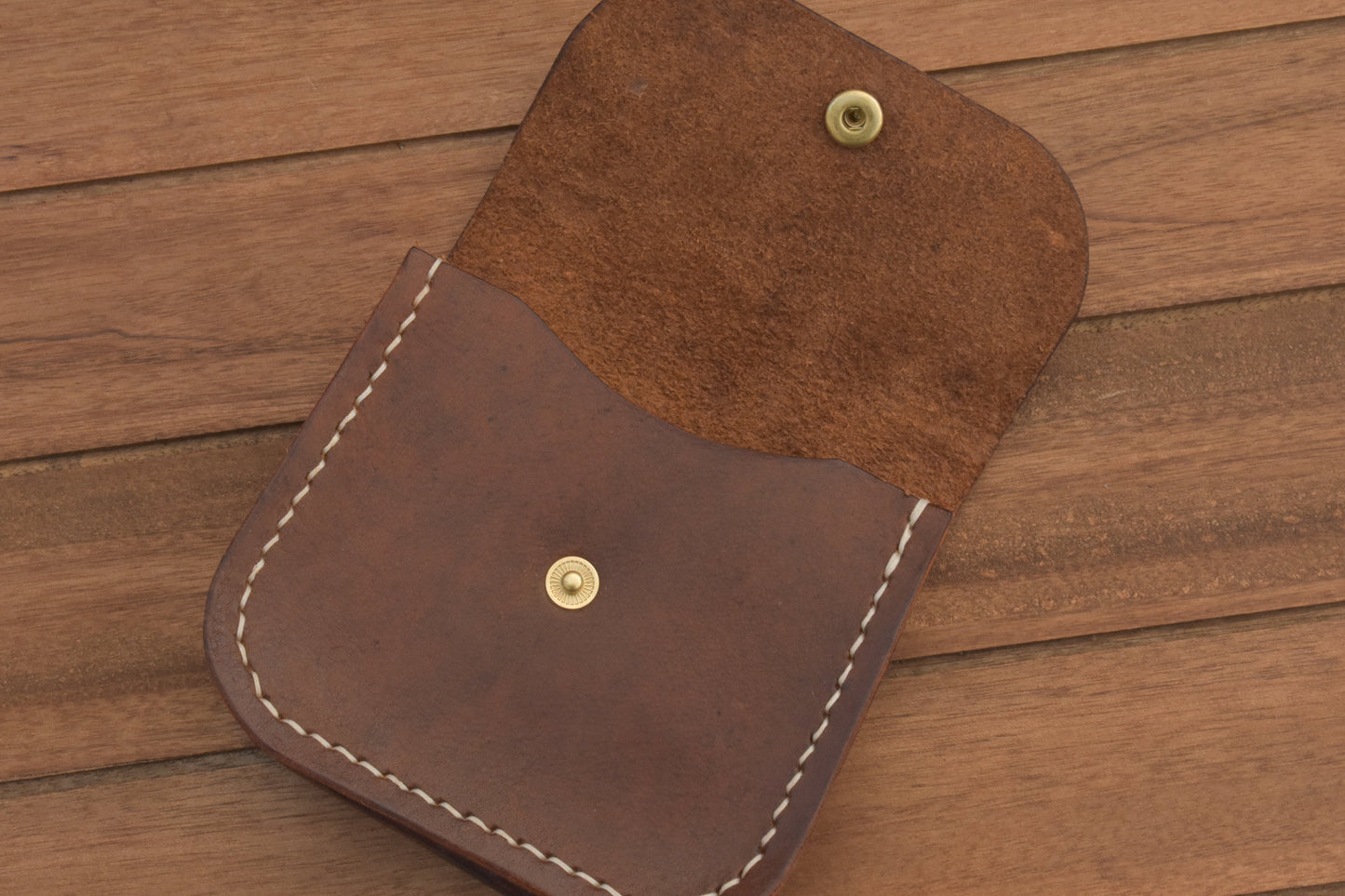 Compact Leather Snap Wallet Women Full Grain Handmade