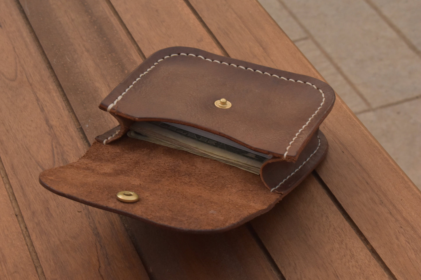 Compact Leather Snap Wallet Women Full Grain Handmade