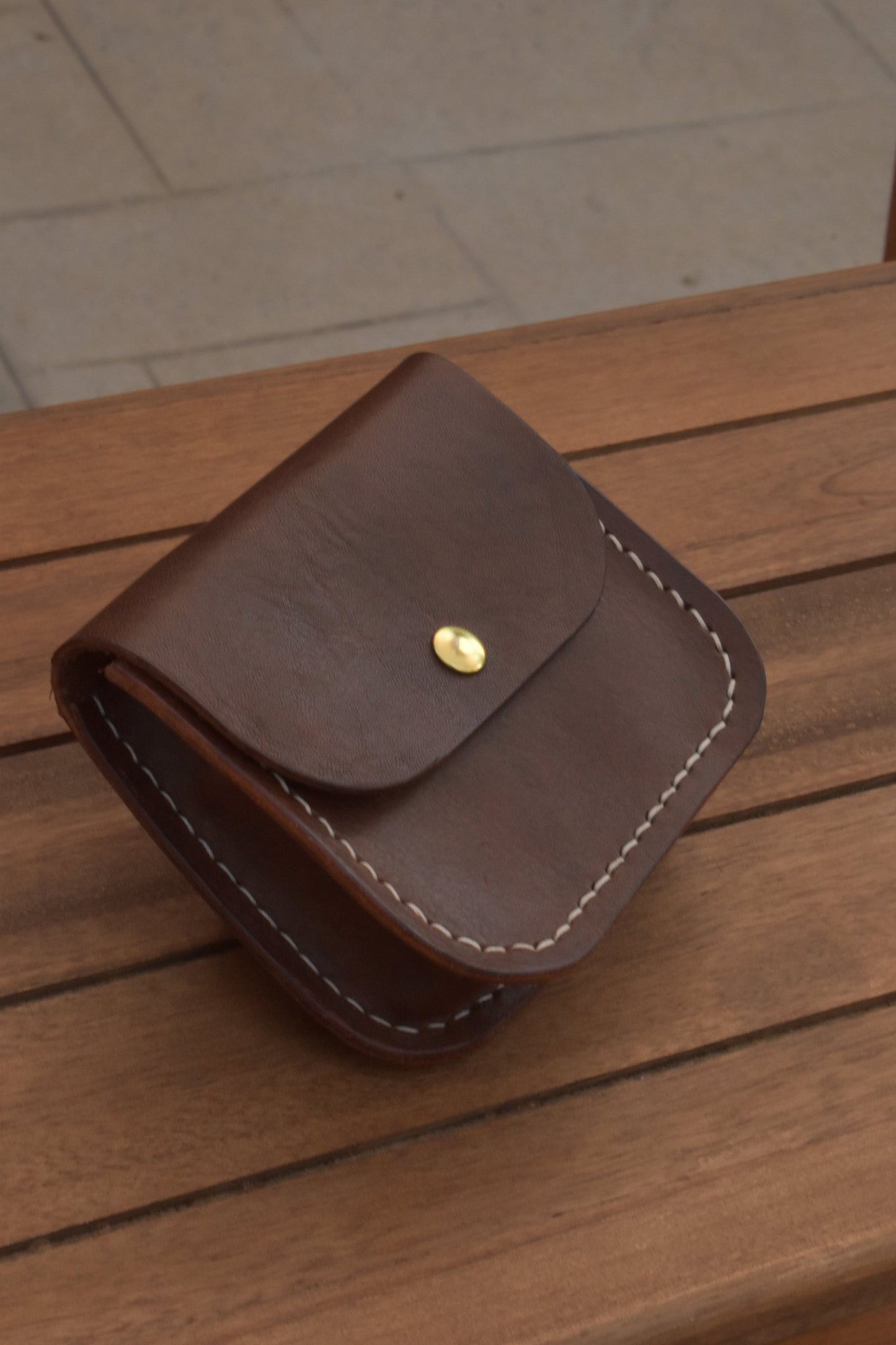 Compact Leather Snap Wallet Women Full Grain Handmade