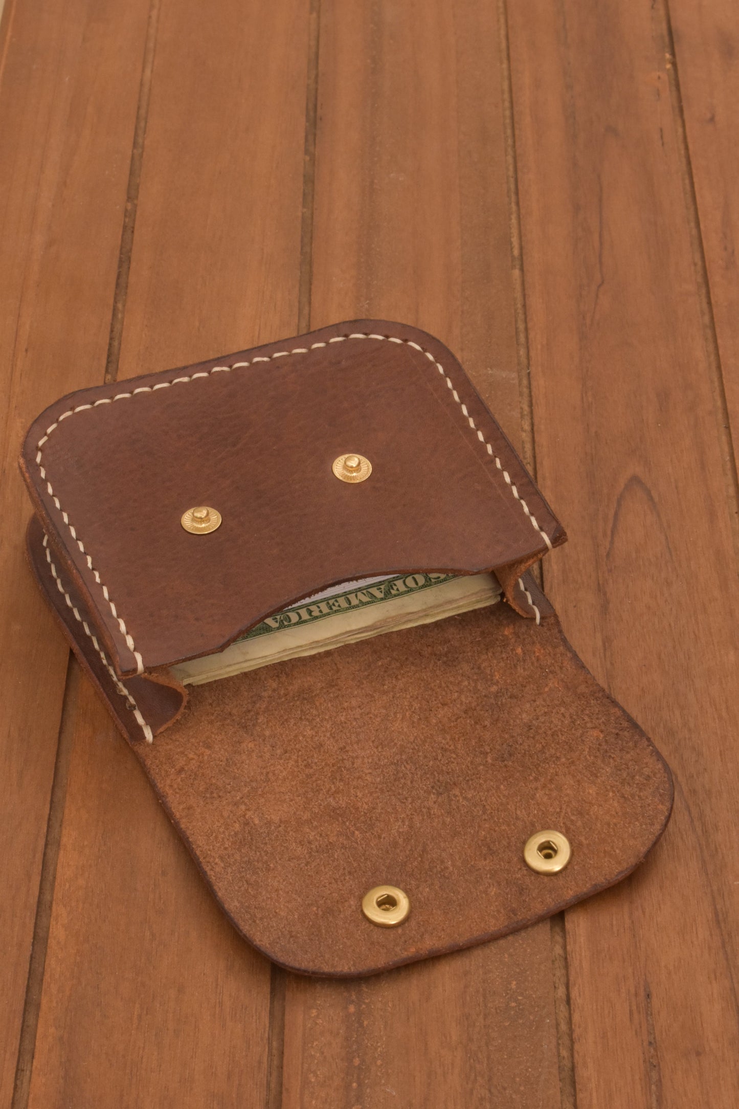 Compact Leather Snap Wallet Women Full Grain Handmade