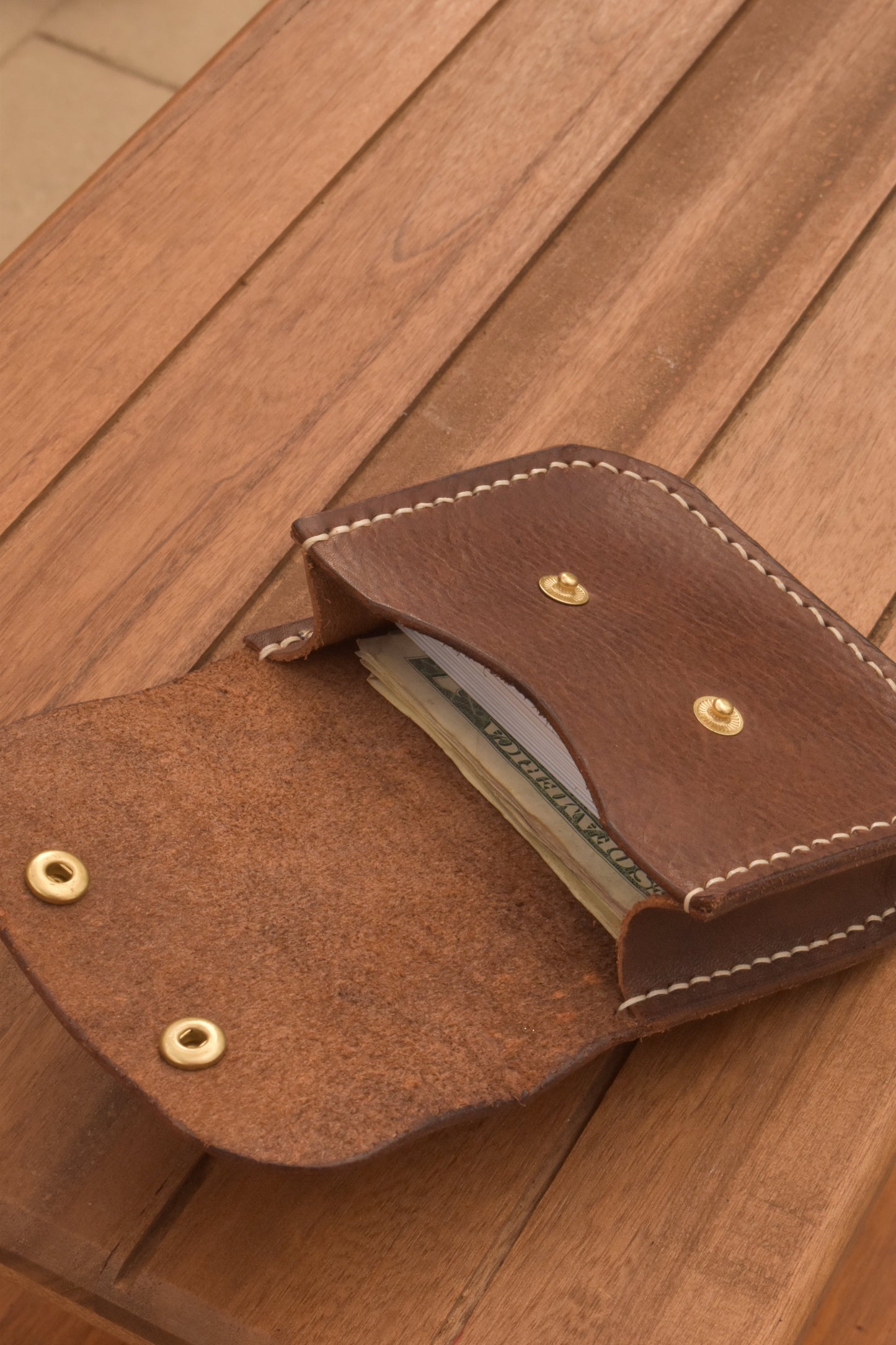 Compact Leather Snap Wallet Women Full Grain Handmade