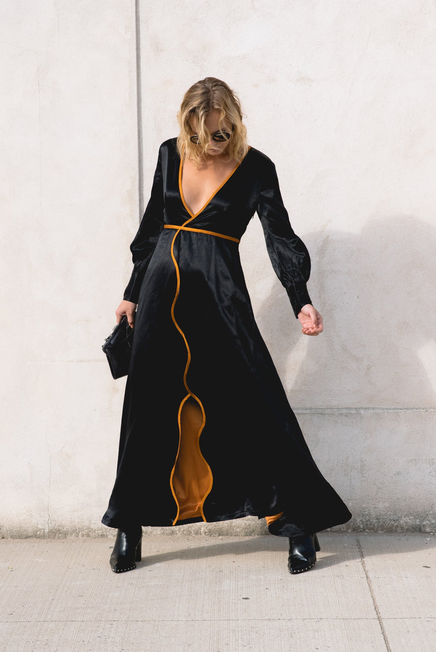 Black Silk Long Gown Dress Adrienne