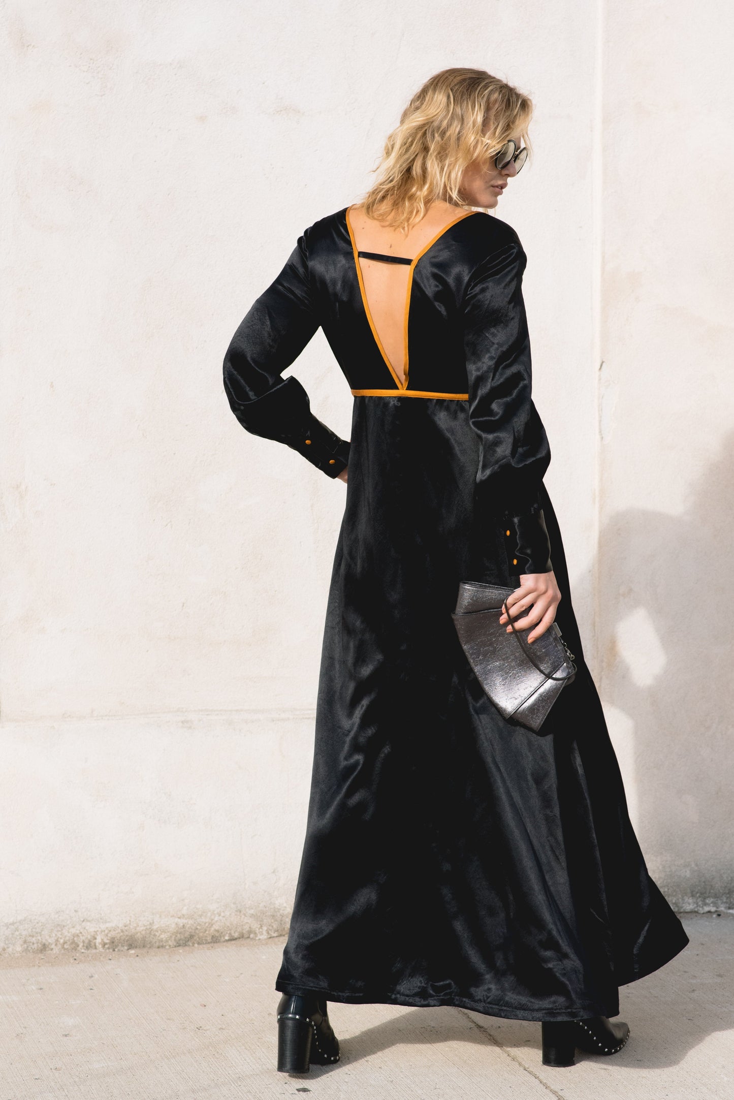 Black Silk Long Gown Dress Adrienne