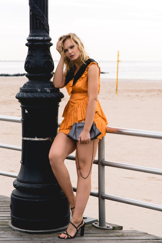 Mini Silk Dress Orange V-Neck Sleeveless Camille Le Reussi