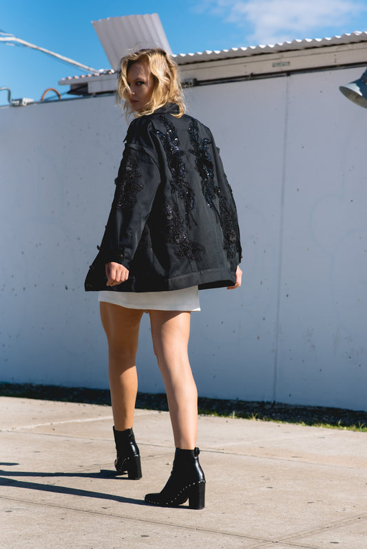 Black Shimmering Bomber Jacket Valerie