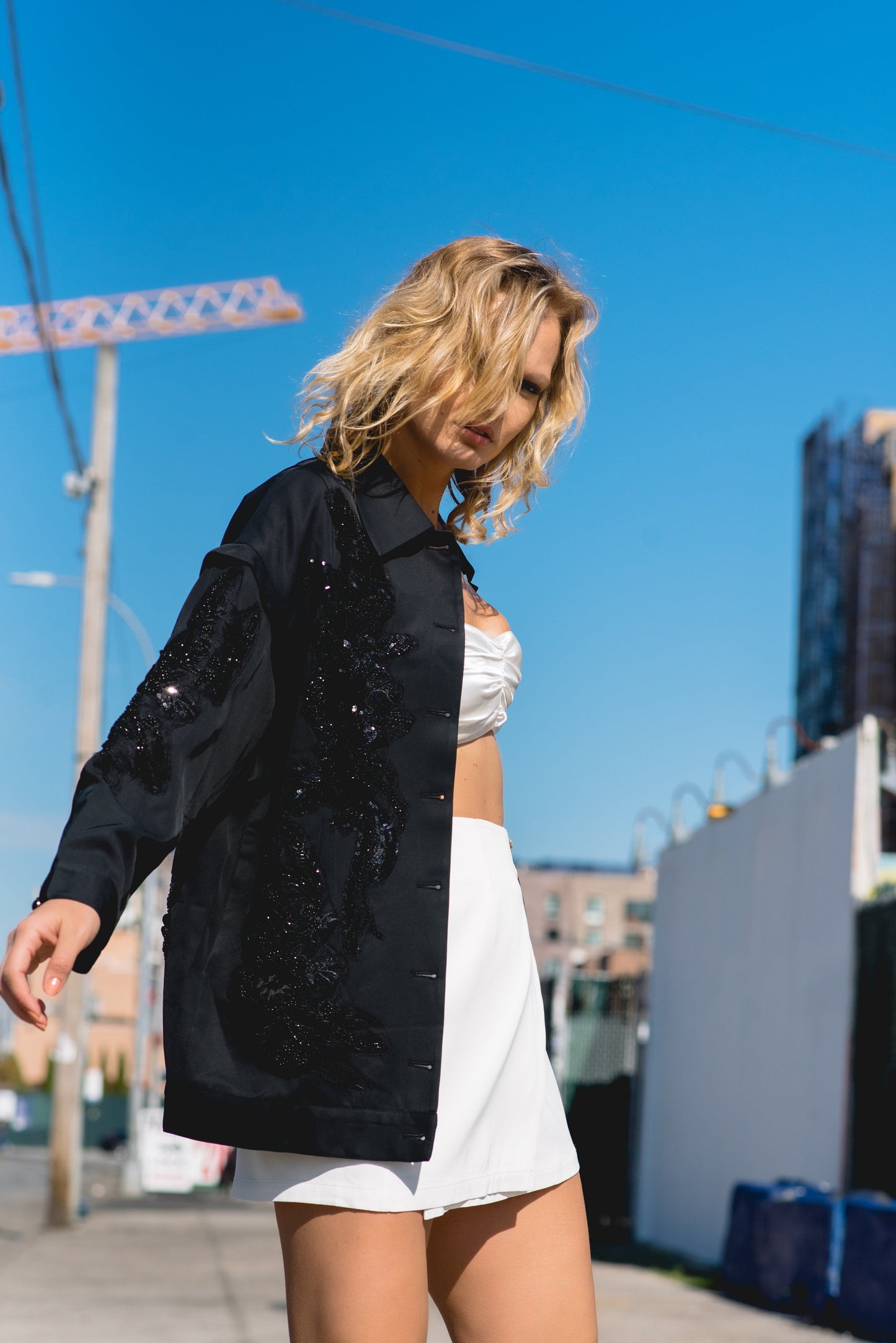 Black Shimmering Bomber Jacket Valerie