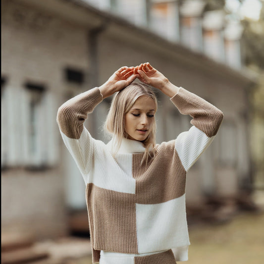 Cream Tan Color Block Sweater