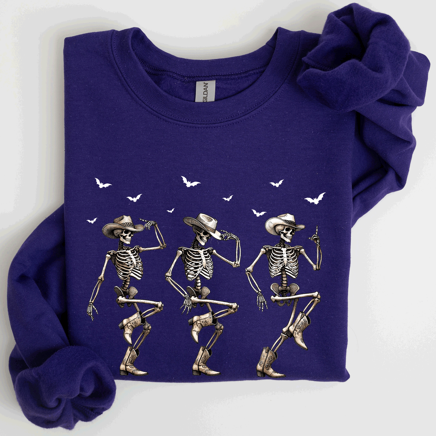 Dancing Cowboy Skeletons Halloween Bats Sweatshirt Refinery Number One