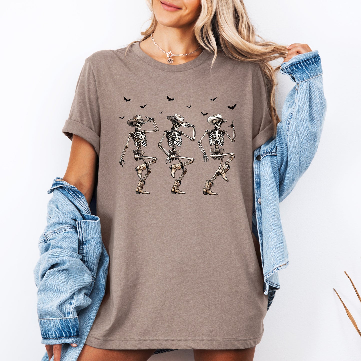 Dancing Cowboy Skeletons Halloween Bats T-shirt Refinery Number One