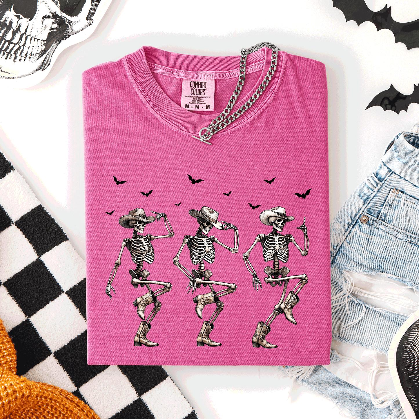 Dancing Cowboy Skeletons Halloween Bats Comfort Colors T-Shirt Refinery Number One