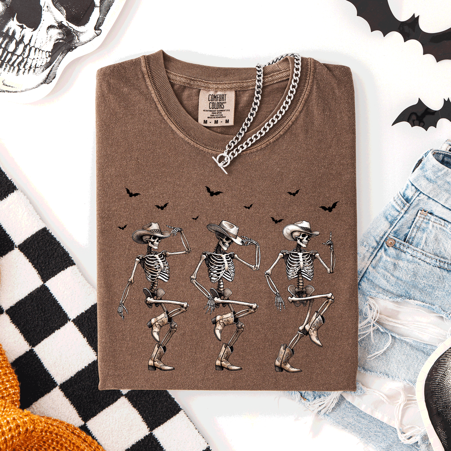 Dancing Cowboy Skeletons Halloween Bats Comfort Colors T-Shirt Refinery Number One
