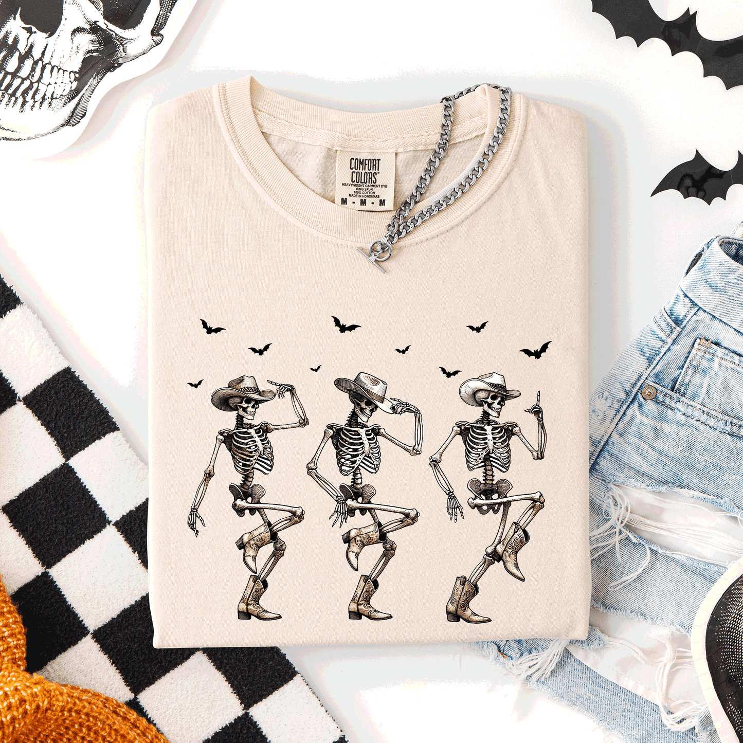 Dancing Cowboy Skeletons Halloween Bats Comfort Colors T-Shirt Refinery Number One