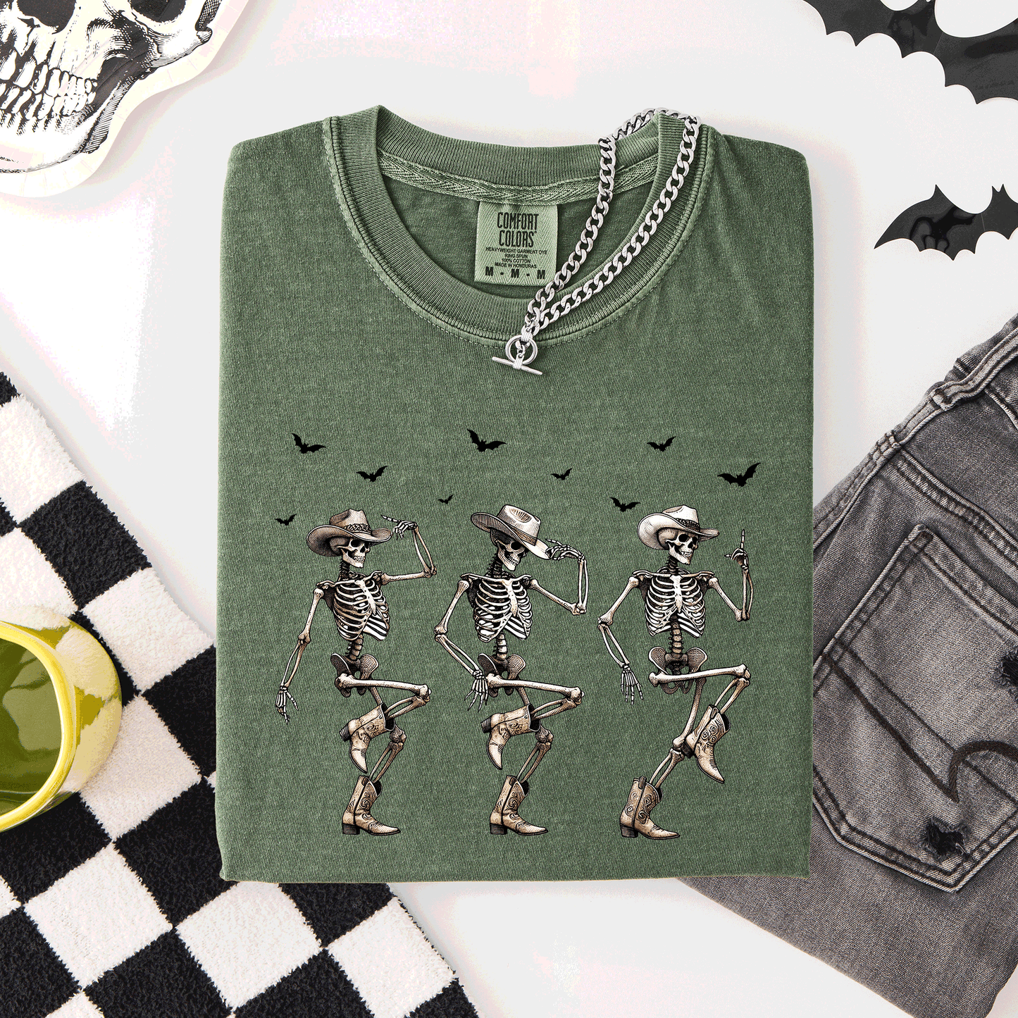Dancing Cowboy Skeletons Halloween Bats Comfort Colors T-Shirt Refinery Number One