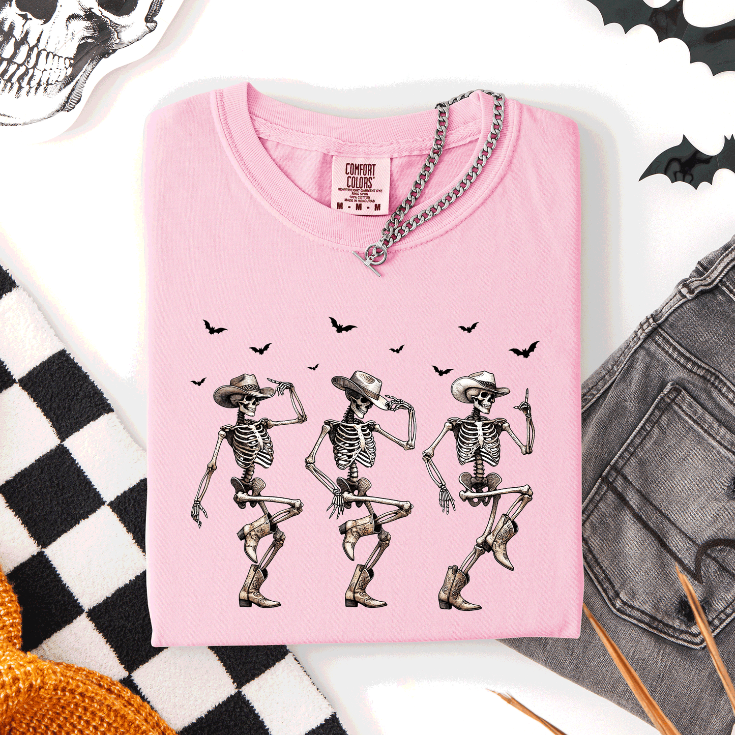 Dancing Cowboy Skeletons Halloween Bats Comfort Colors T-Shirt Refinery Number One