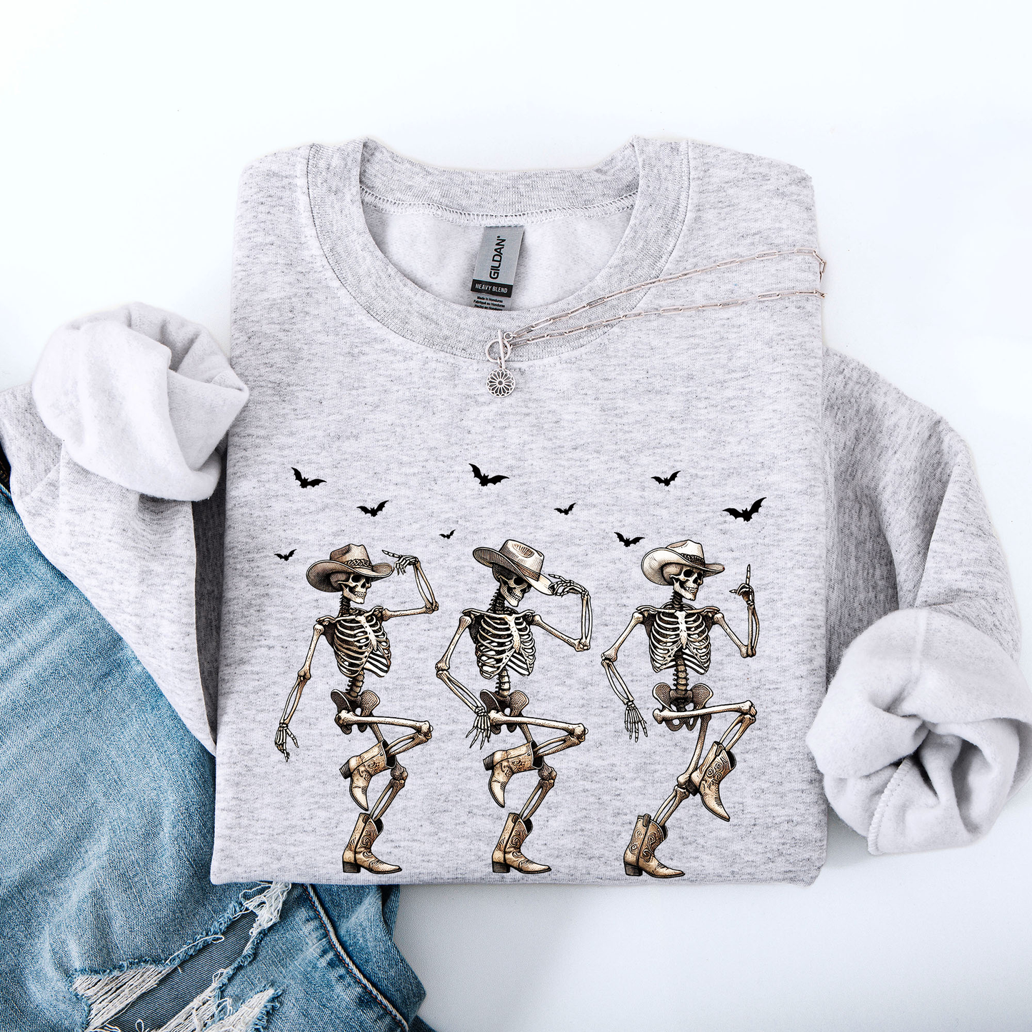 Dancing Cowboy Skeletons Halloween Bats Sweatshirt Refinery Number One