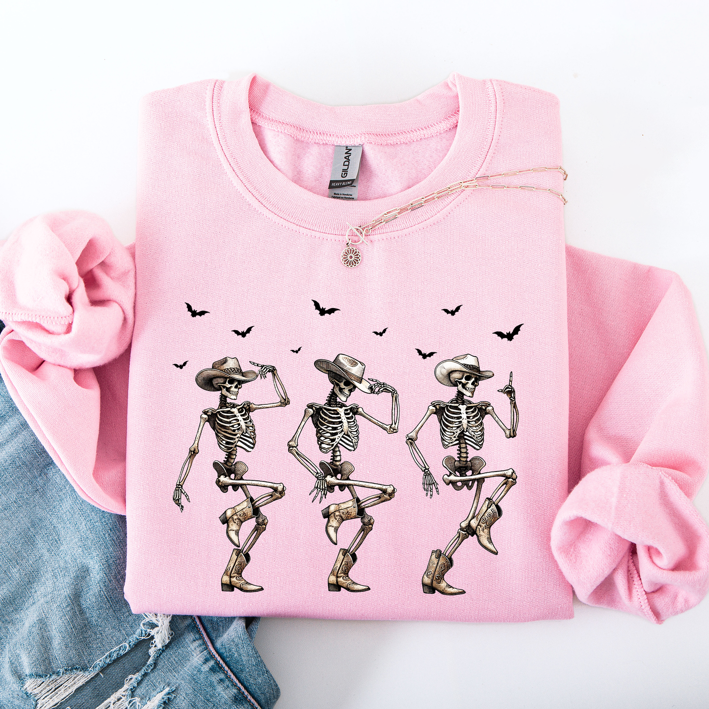 Dancing Cowboy Skeletons Halloween Bats Sweatshirt Refinery Number One