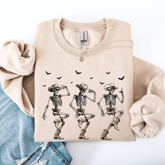 Dancing Cowboy Skeletons Halloween Bats Sweatshirt Refinery Number One