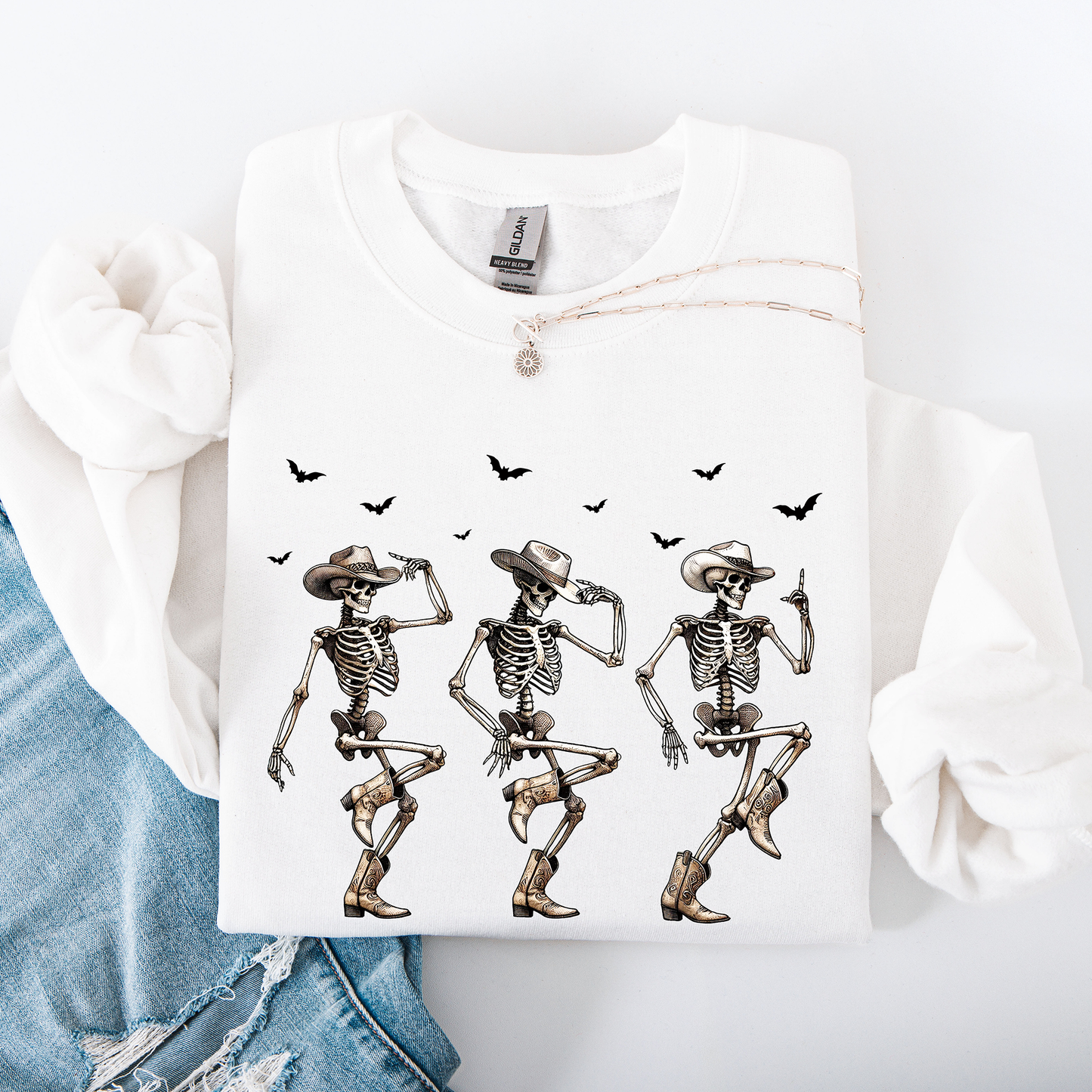 Dancing Cowboy Skeletons Halloween Bats Sweatshirt Refinery Number One