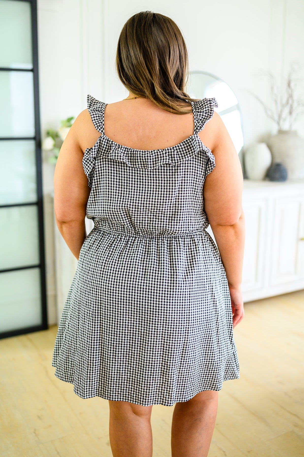 Gingham Lightweight Dress Elastic Waist Day Date
