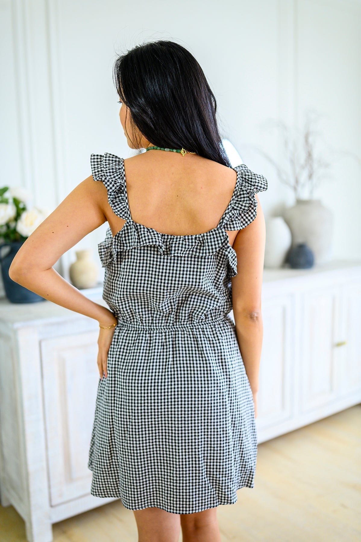 Gingham Lightweight Dress Elastic Waist Day Date